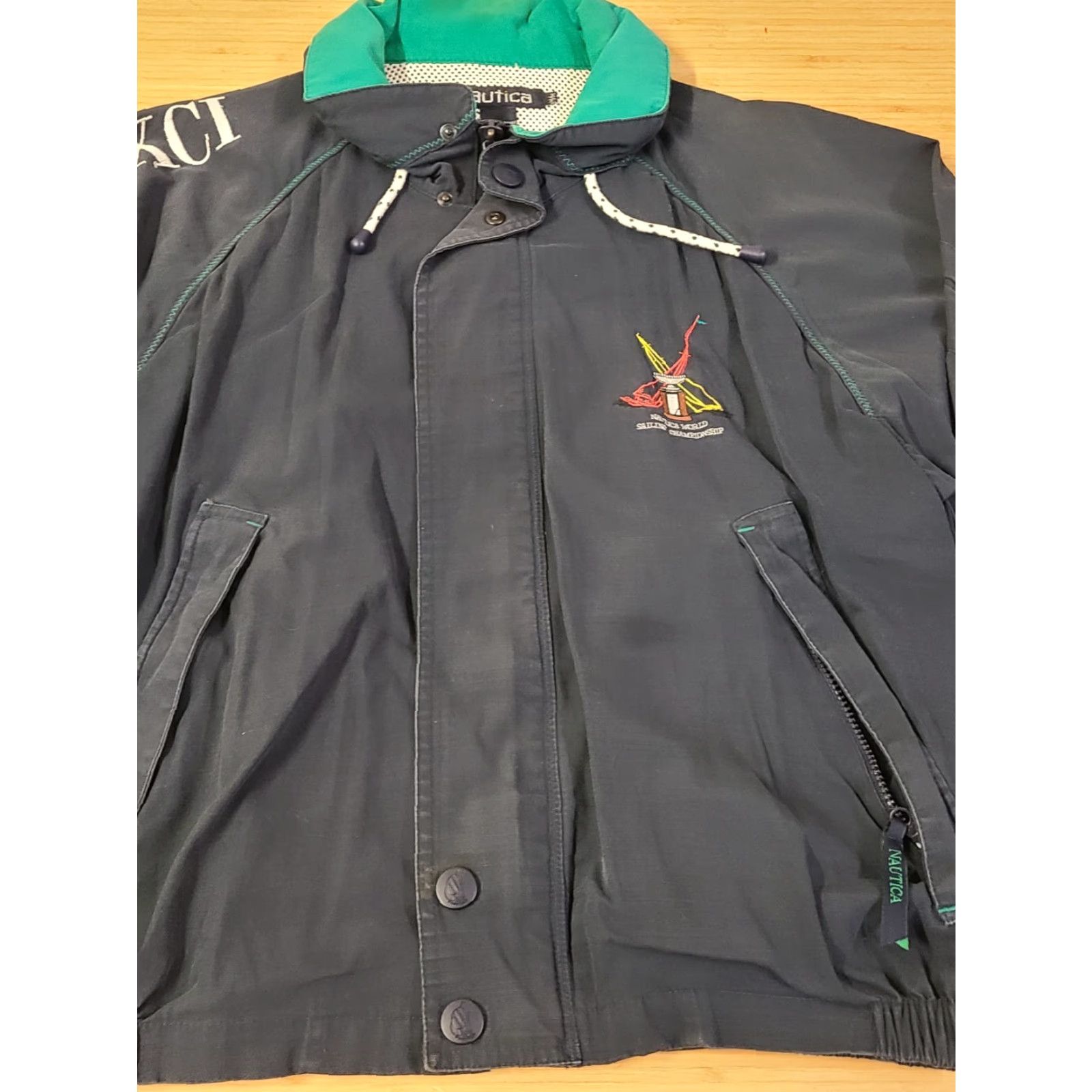 Nautica VINTAGE Nautica World Sailing Championship Spell Out Bomber Jacket Mens M Blue Embroidered Logo Hooded Zip Snap Streetwear 90s Size US M / EU 48-50 / 2 - 3 Thumbnail