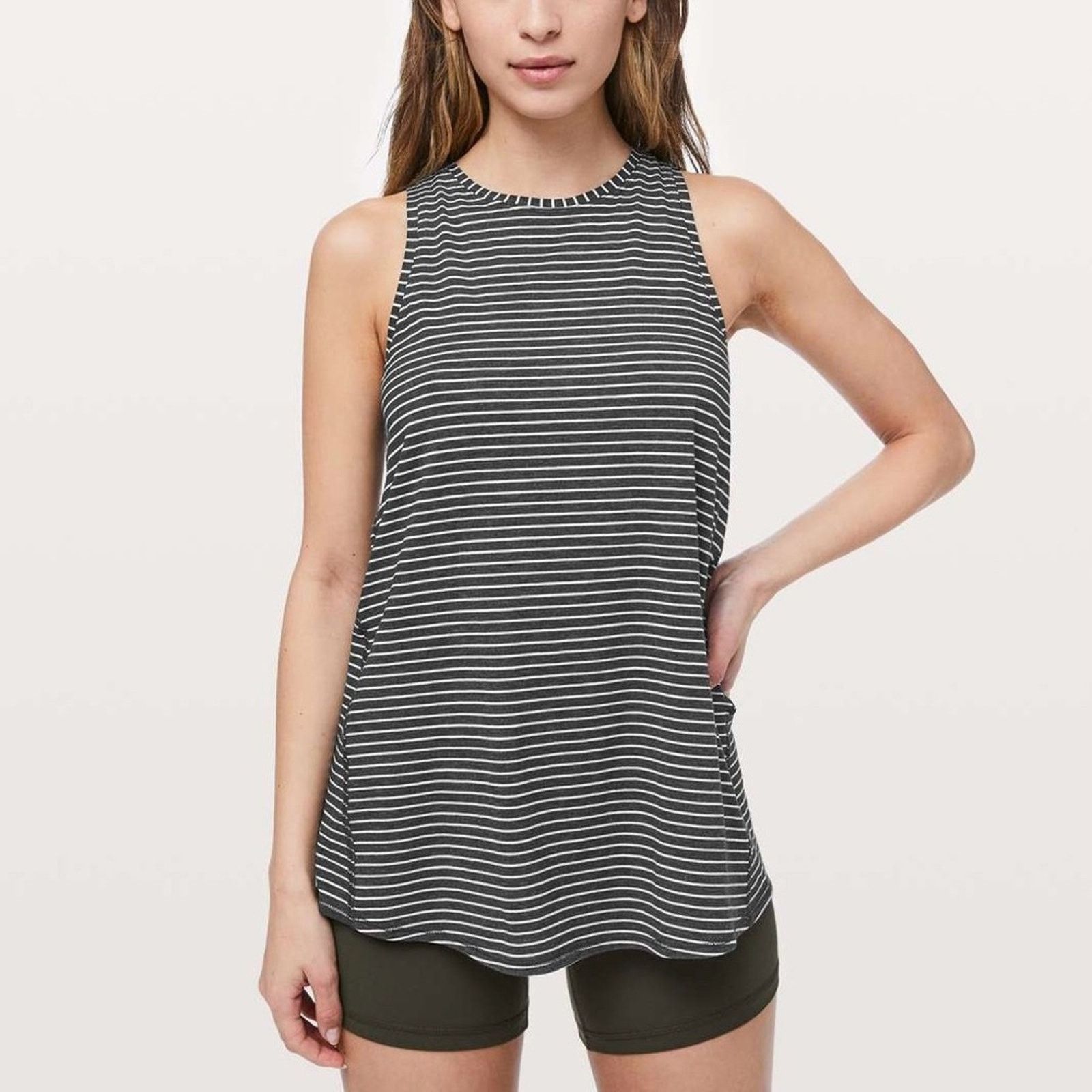 Lululemon Lululemon All Tied Up Tank Modern Stripe Heathered Black EUC Size S / US 4 / IT 40 - 1 Thumbnail