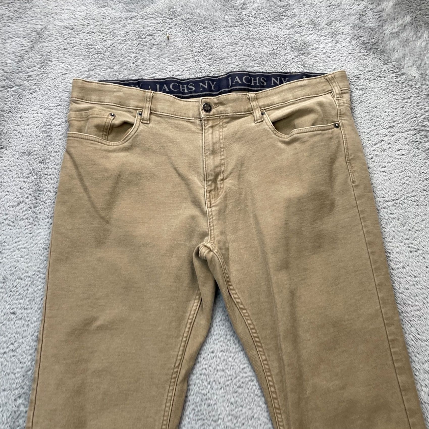 Vintage JACHS Pants Mens 38x29 Beige Chino Straight Leg Cotton Stretch Elastic Waist 5-Pocket Design Flat Front Size US 38 / EU 54 - 5 Thumbnail