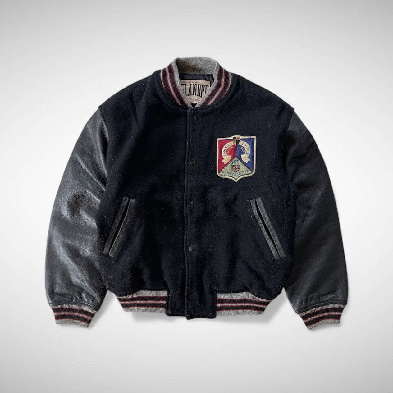 🔥VINTAGE 90'S FLANDRE LEATHER SLEEVE VARSITY JACKET