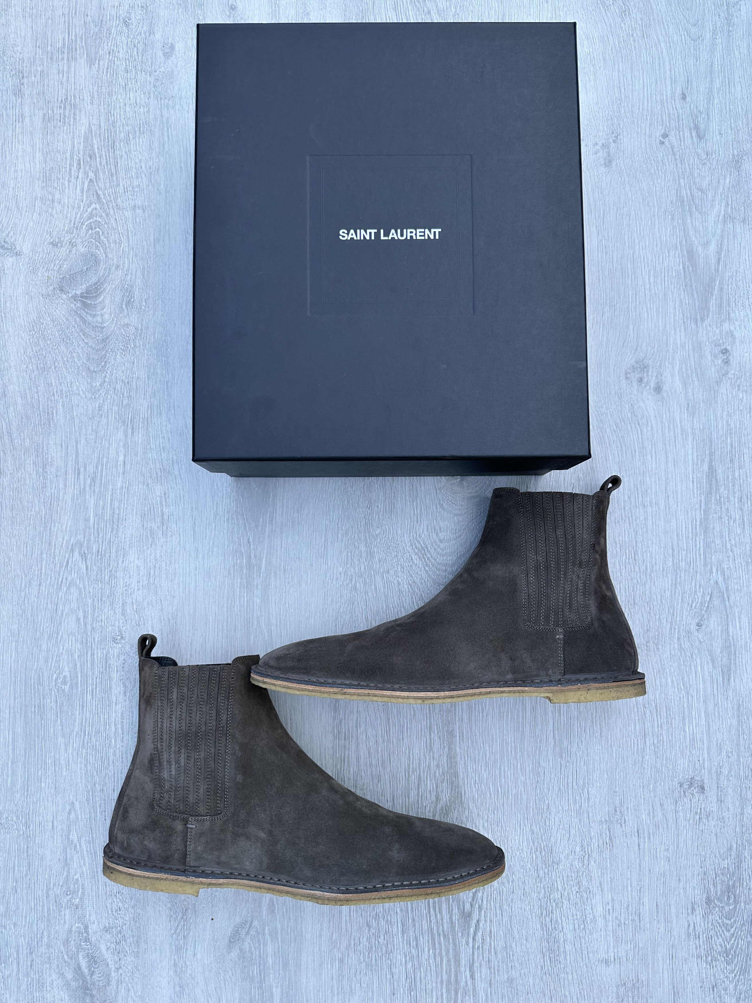 image of Saint Laurent Paris Saint Laurent Nino Ankle Brown Suede Chelsea Boot, Men's (Size 14)