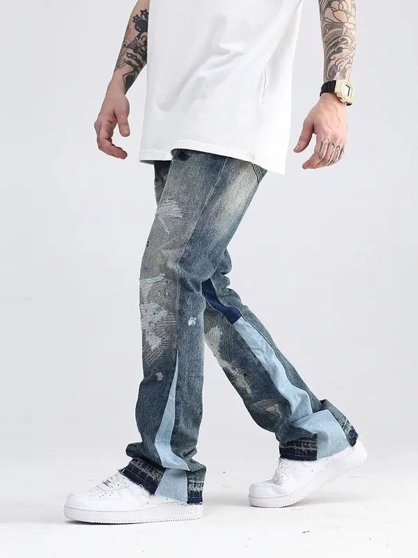 Japanese Brand × Jean Blue Speckle ink Destroyed Flared Jean Size US 33 - 2 Thumbnail