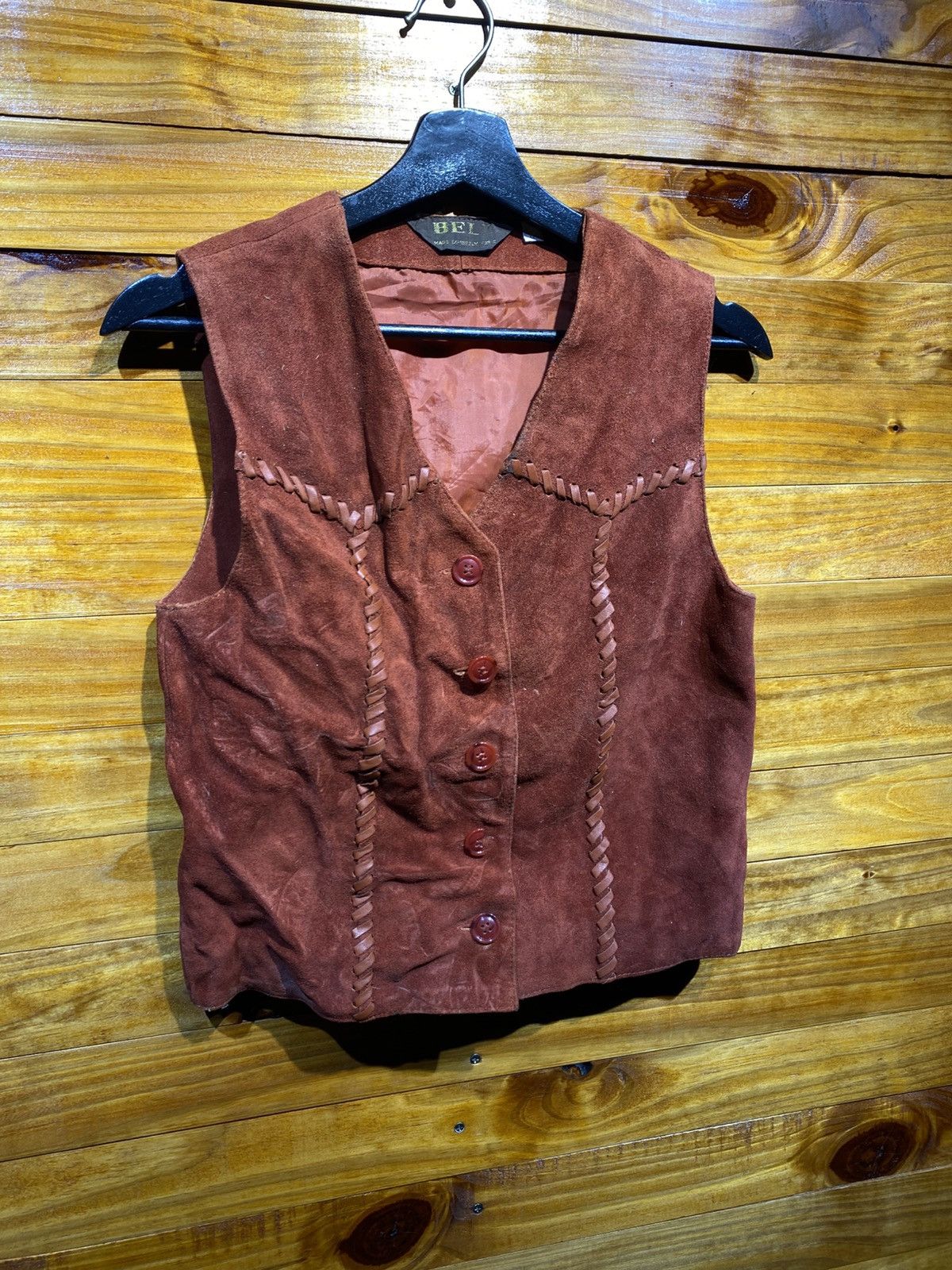 Leather BELL Suede Leather Vest - Brown Western-Style Cowhide Vest Size US S / EU 44-46 / 1 - 5 Thumbnail