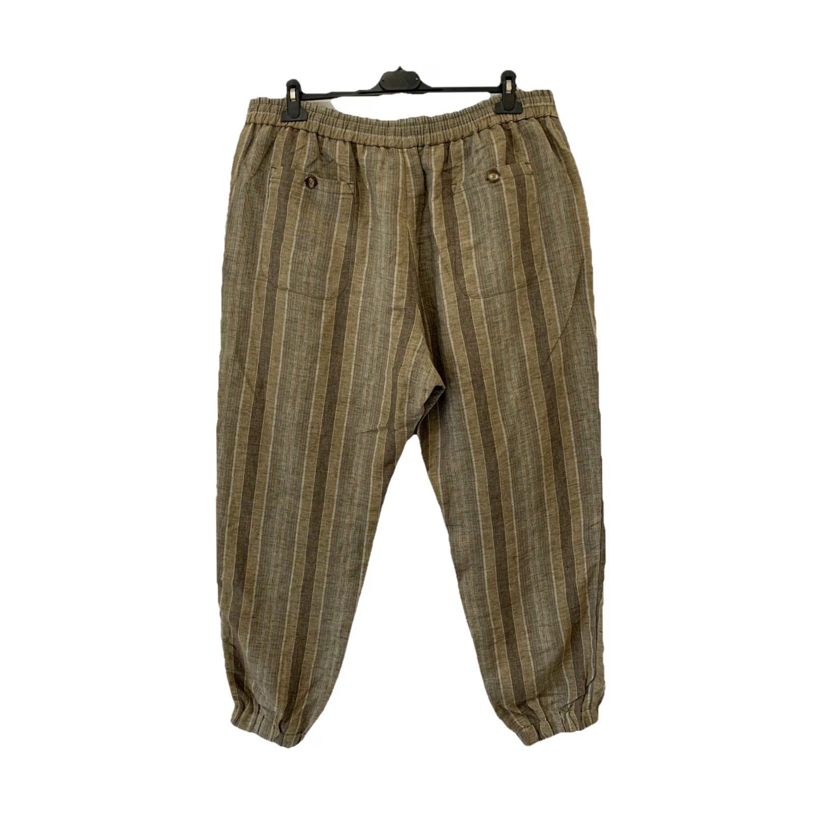 Etro Etro Milano Men’s Linen Striped Trousers Pants XL Brown Beige Blue Stripes 100% Linen Made in Italy Relaxed Elastic Hem 58 XL Threaded "P4" Size US 36 / EU 52 - 2 Thumbnail