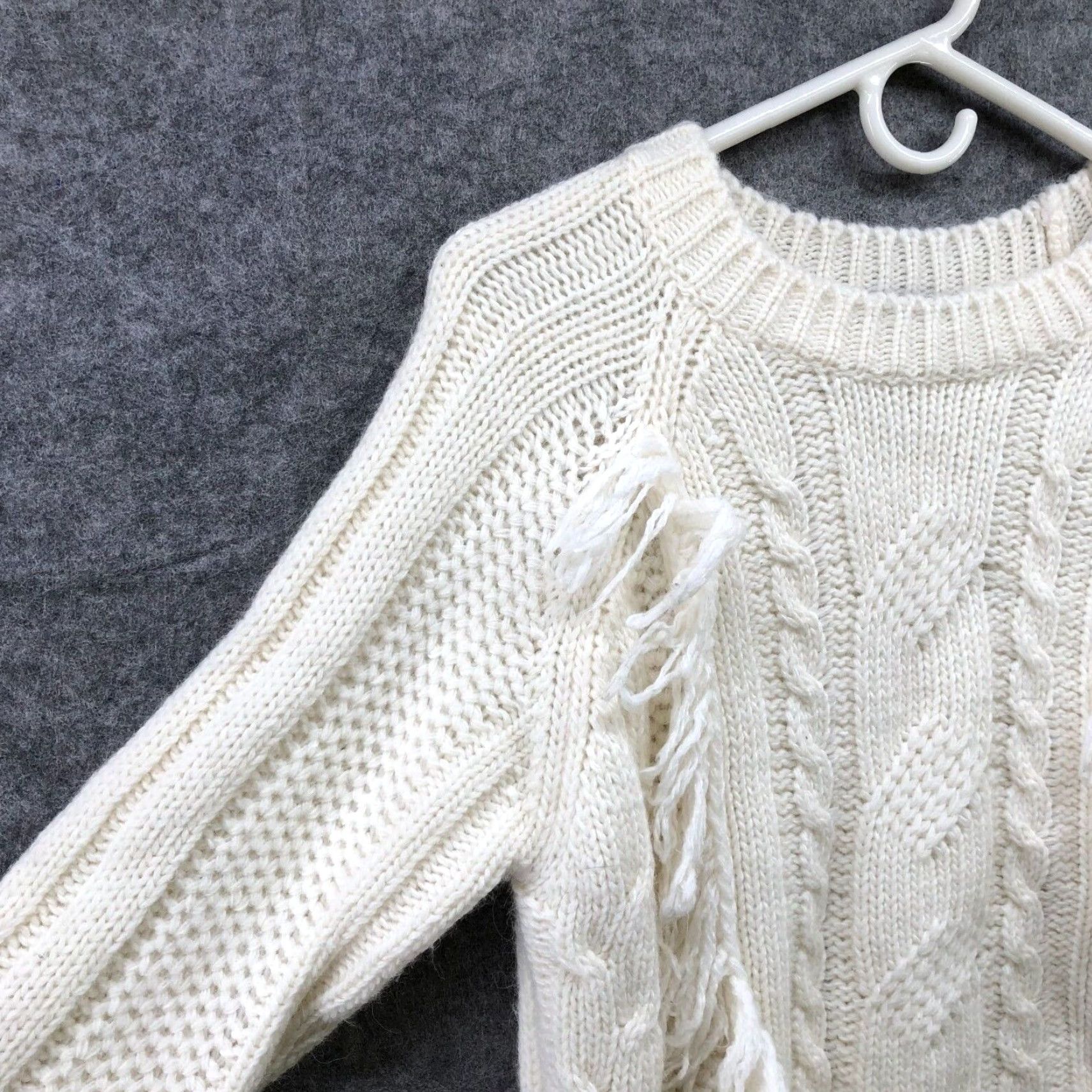 Vintage VINTAGE Elsa Manda Fringe Cable Knit Sweater Women’s M Wool Blend Ivory Size M / US 6-8 / IT 42-44 - 6 Thumbnail