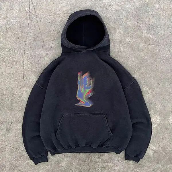 Japanese Brand Fukada x Asou Black casual retro shadow print hoodie y2k Size US L / EU 52-54 / 3 - 1 Thumbnail