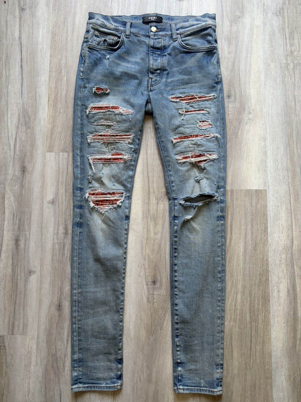 Amiri Amiri MX1 Orange Paisley Patch Jeans Bandana Size US 31 - 1 Thumbnail