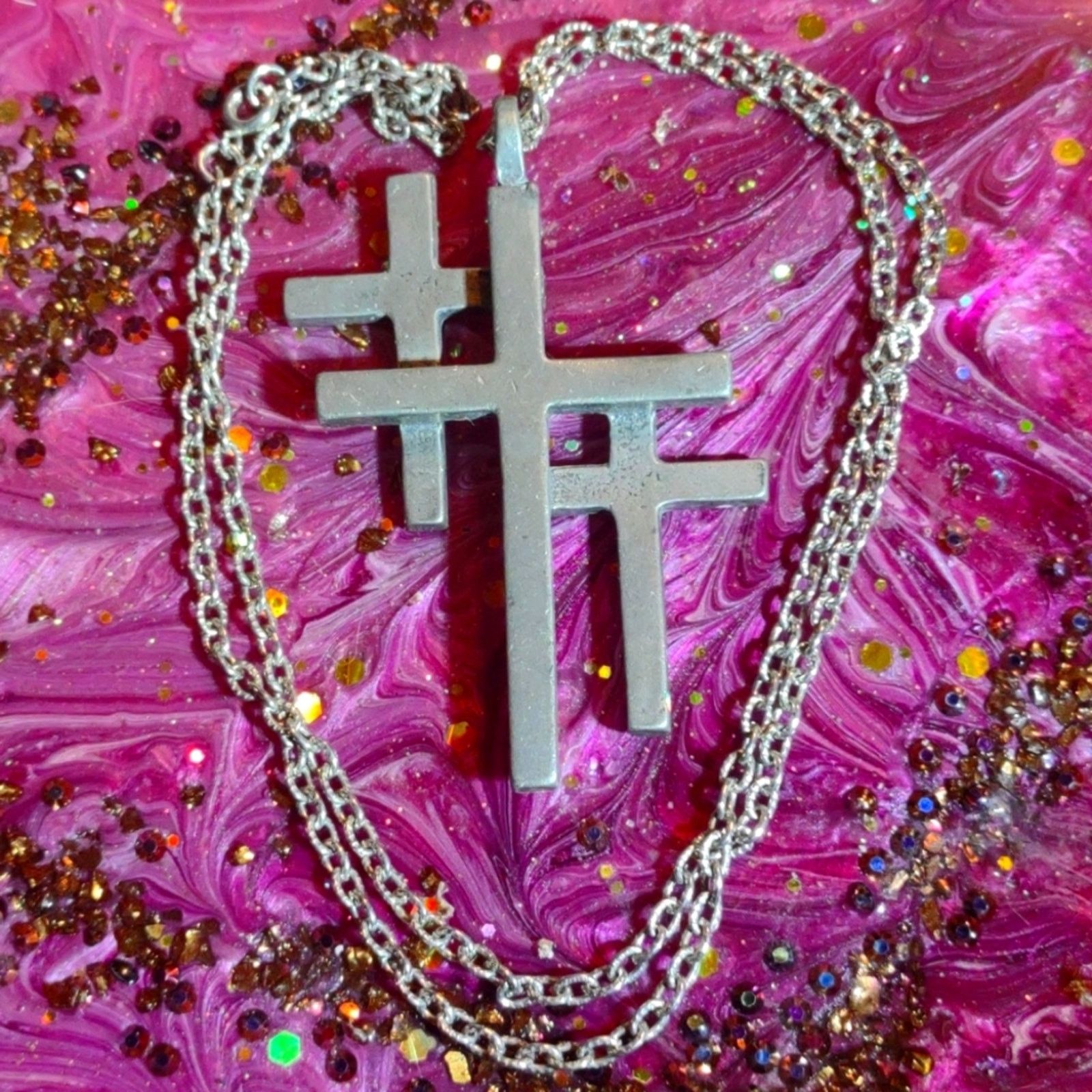 Handcrafted~Reversible 1930s sterling silver cross~