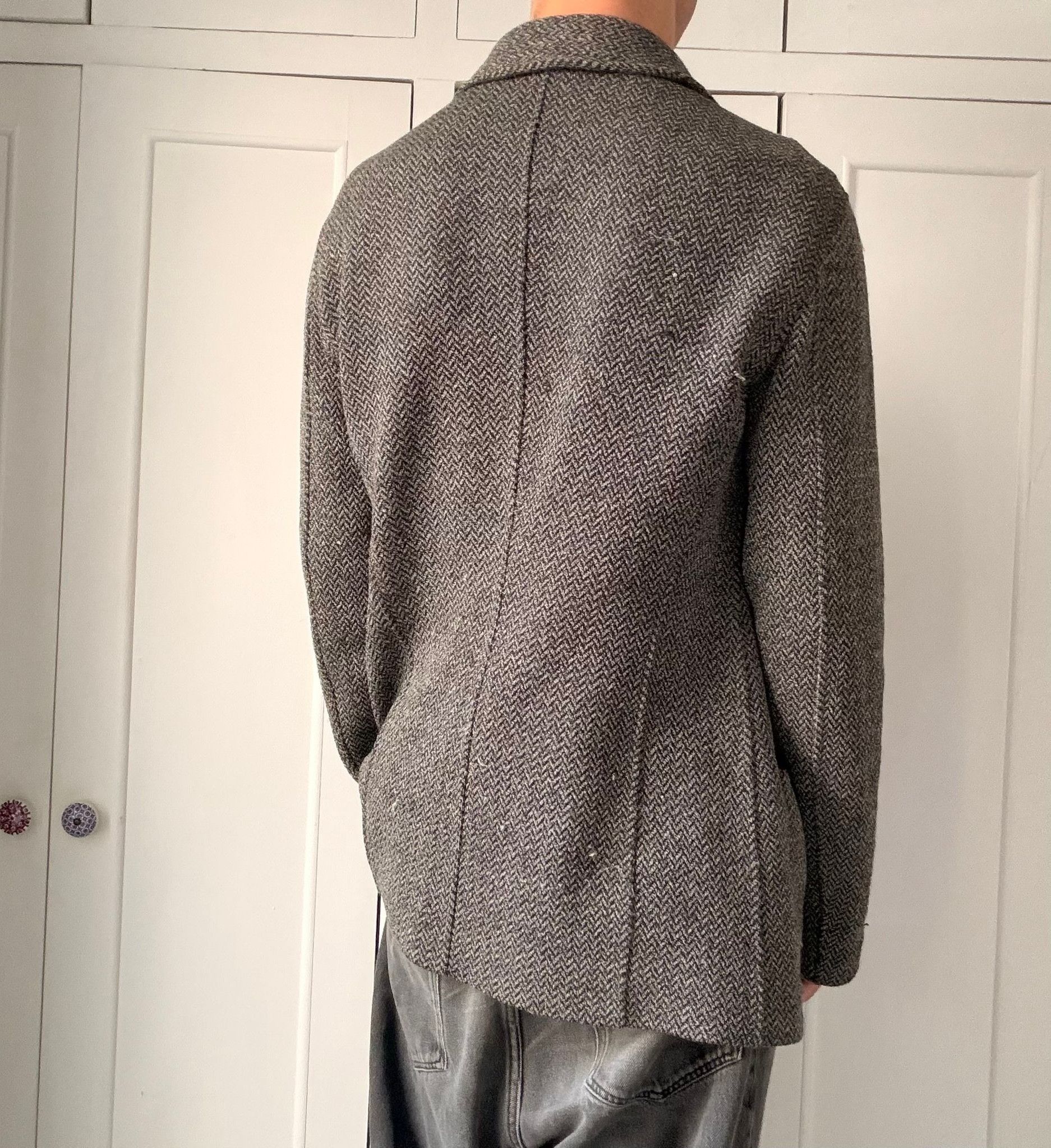 Giorgio Armani Borgo 21 Unstructured Herringbone Wool Blazer w Velvet Trim Size 40L - 2 Thumbnail