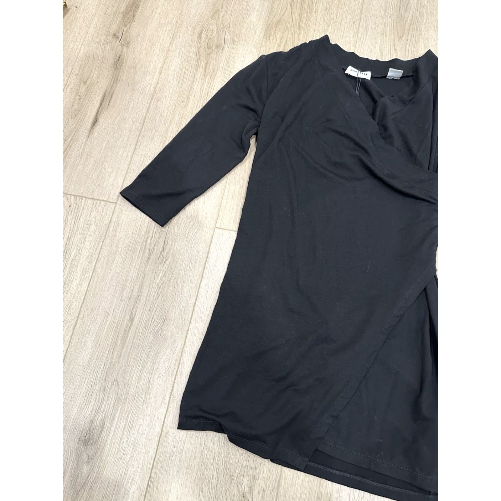 Vintage NWT Marcella NYC Tunic Blouse Black V-Neck 3/4 Sleeve Asymmetric Hem Bohemian Womens L Size L / US 10 / IT 46 - 3 Thumbnail