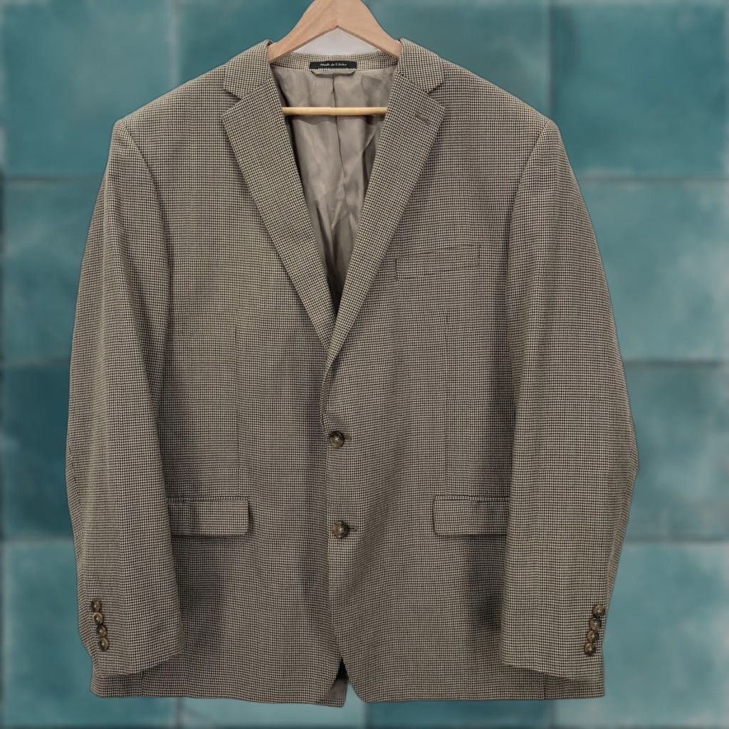 Ralph Lauren Lauren Ralph Lauren Blazer Mens 48L Brown Houndstooth Two-Button Sport Coat Shirt Jacket Coat Single-Breasted Notch Lapel Mens Size 48R - 1 Thumbnail