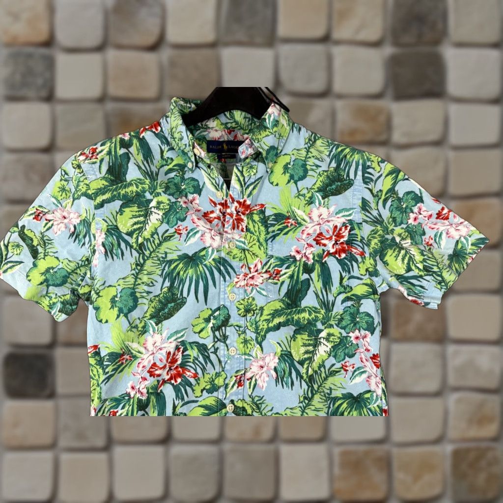 Polo Ralph Lauren Ralph Lauren Hawaiian Shirt Mens S Blue Green Tropical Slim Fit Button Down Short Sleeve Size US S / EU 44-46 / 1 - 1 Thumbnail