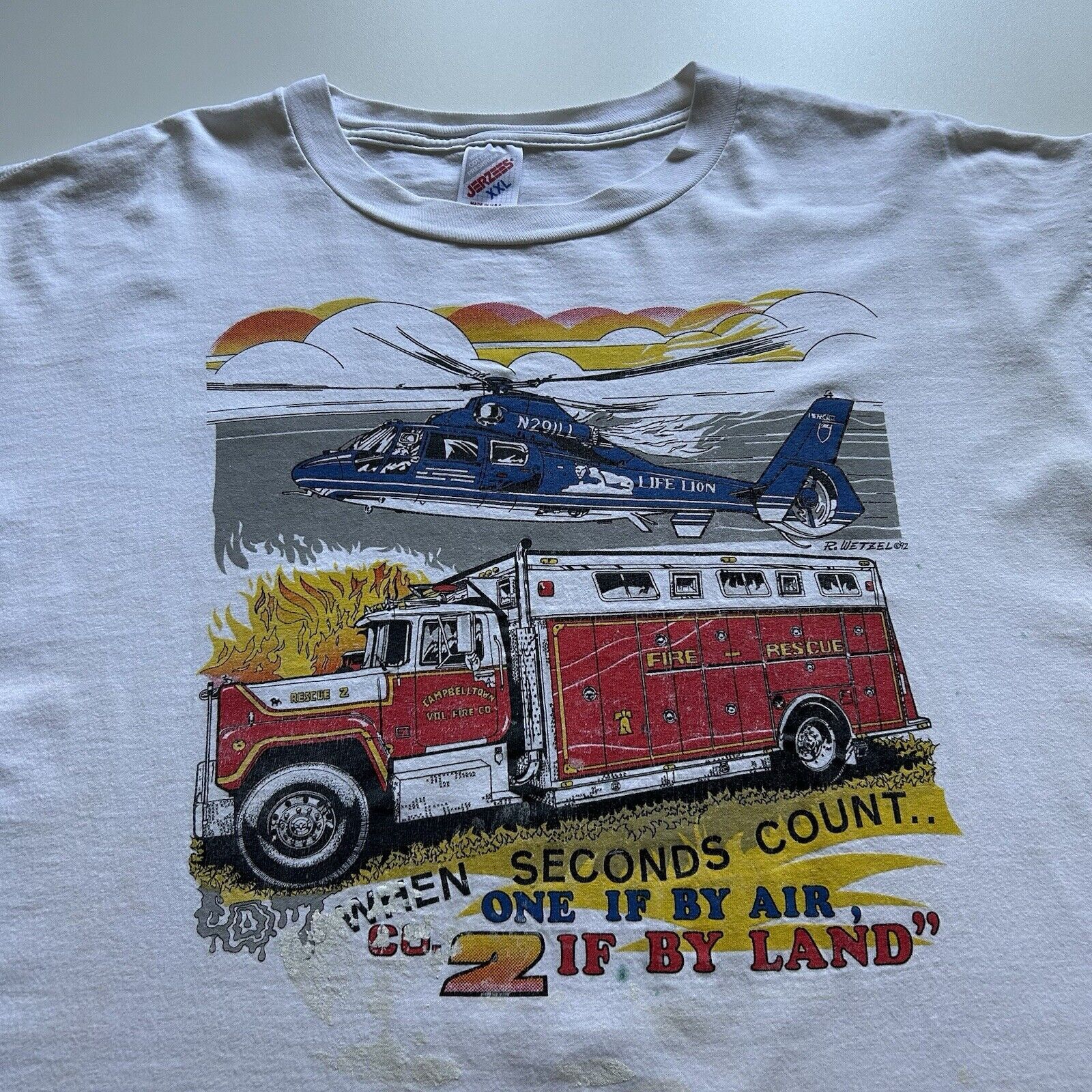 Jerzees Vintage 90s Fire Rescue Fire Fighter Art Graphic T Shirt XXL Size US XXL / EU 58 / 5 - 2 Thumbnail