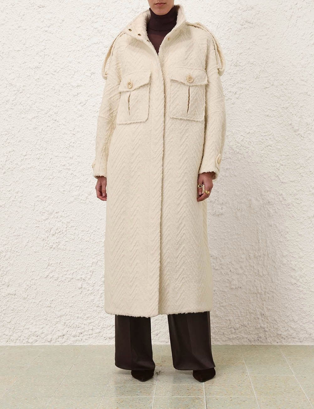 Zimmermann oc11z0825 Illustration Chevron Coat in Cream Size XS / US 0-2 / IT 36-38 - 2 Thumbnail