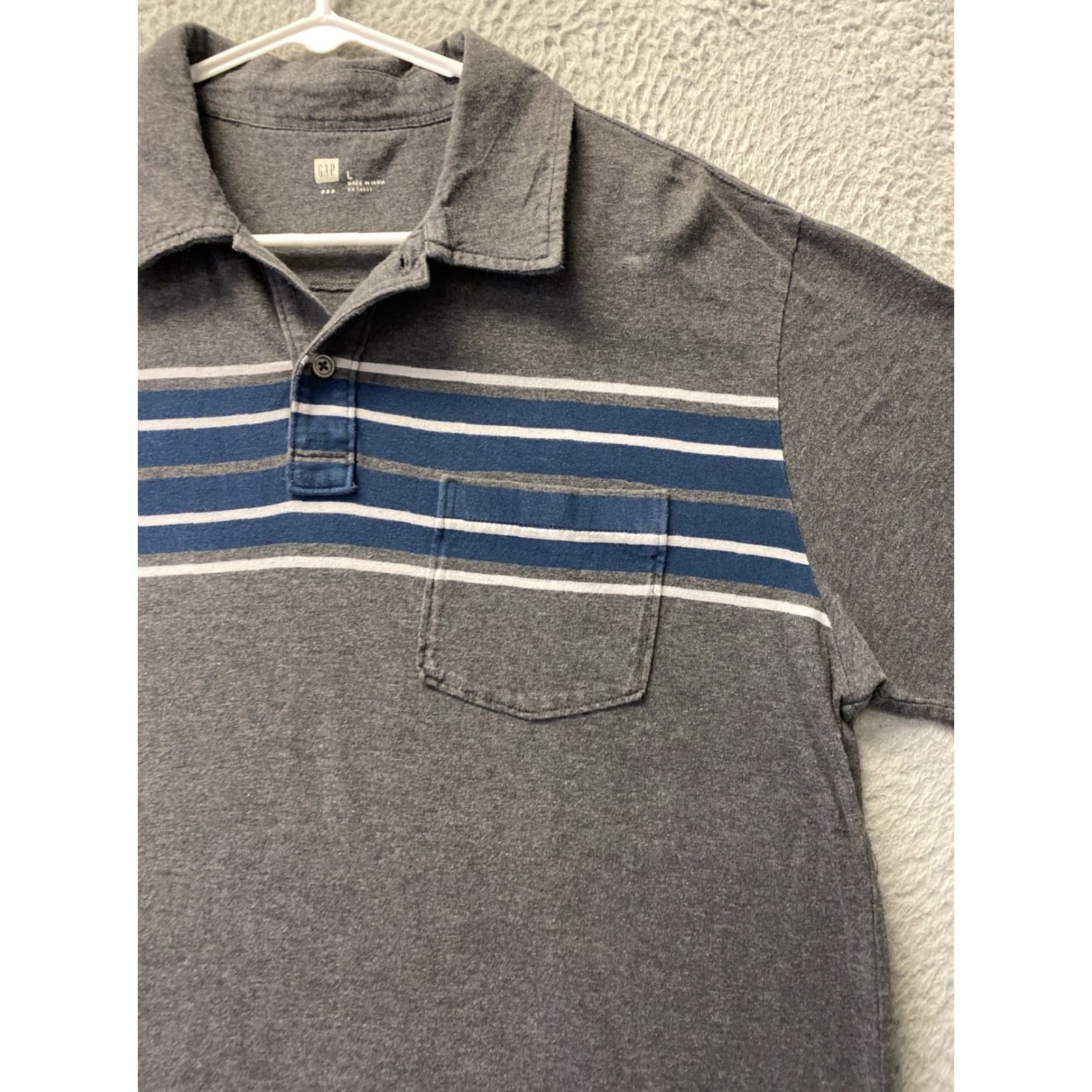 Gap GAP Polo Shirt Men L Short Sleeve Gray 100% Cotton Classic Fit Striped Golf Rugby Walking Logo Preppy Retro Size US L / EU 52-54 / 3 - 2 Thumbnail