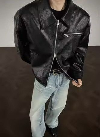 Japanese Brand PU Leather Coats Turn-down Collar Zipper Jacket Size US L / EU 52-54 / 3 - 1 Thumbnail