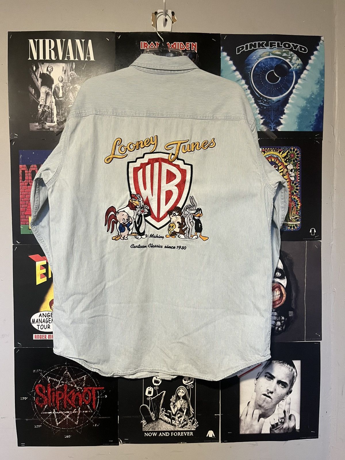 Warner Bros Y2K 2000 Warner Bros Looney Tunes Pinstriped Button Up shirt Size US L / EU 52-54 / 3 - 1 Thumbnail