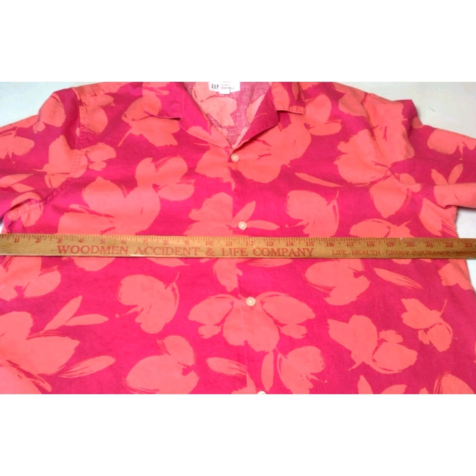 Gap VINTAGE Gap Linen Blend Shirt Men Large Pink Salmon Tropical Floral Beach Surf Vacation Casual Mens Size US L / EU 52-54 / 3 - 5 Thumbnail
