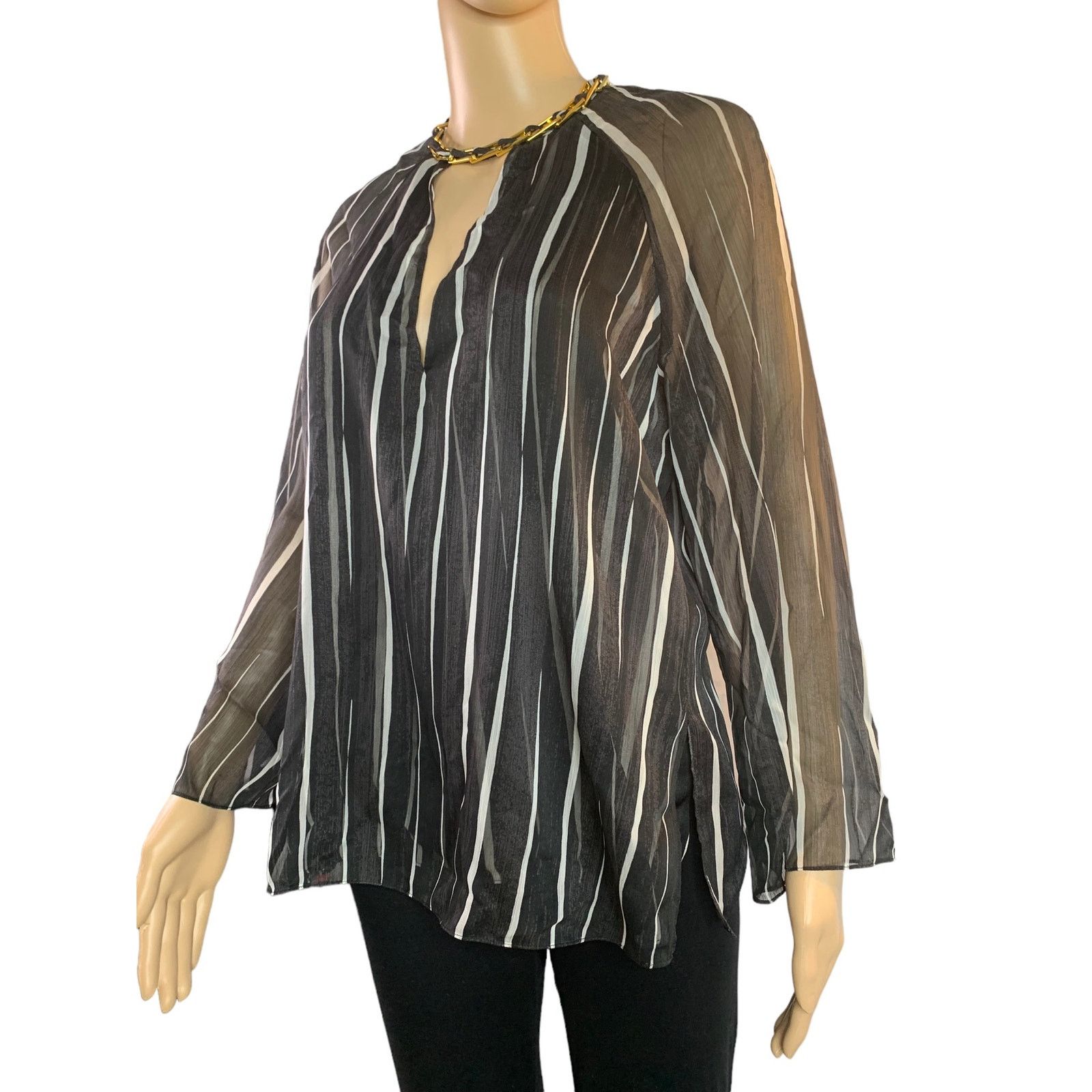 Halston Haltson Womens Sz 6 Top Gold Choker Layered Bell Sleeves Size S / US 4 / IT 40 - 5 Thumbnail