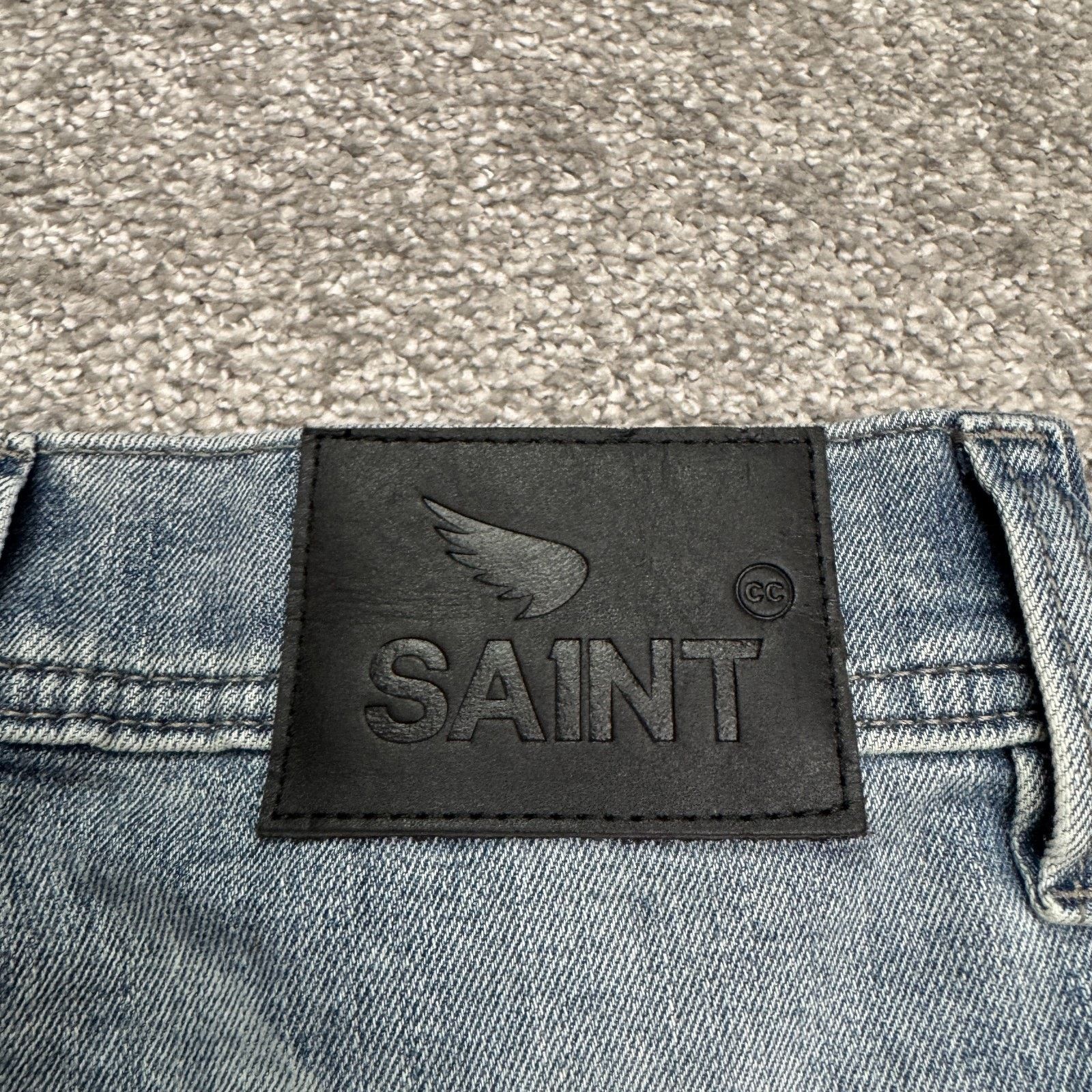 Saint Michael Saint Flight Jean Jogger Denim Mens 28 Blue Light Wash Biker Size US 28 / EU 44 - 4 Thumbnail