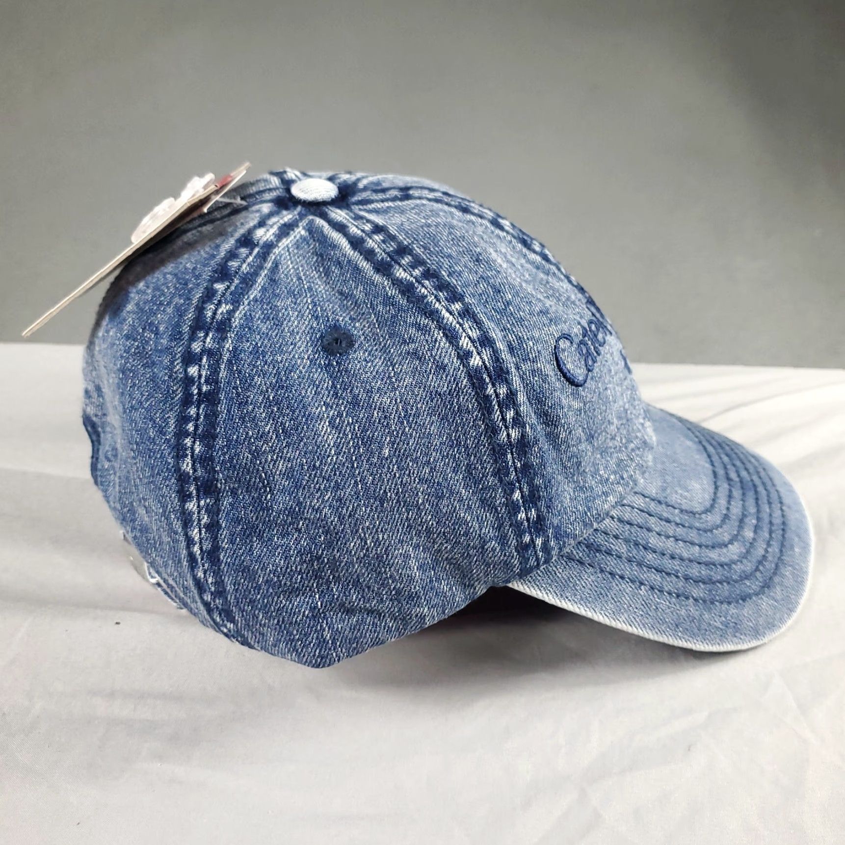 Vintage CAT Denim Baseball Cap Adjustable Mens Size M Blue Classic Sports Size ONE SIZE - 4 Thumbnail