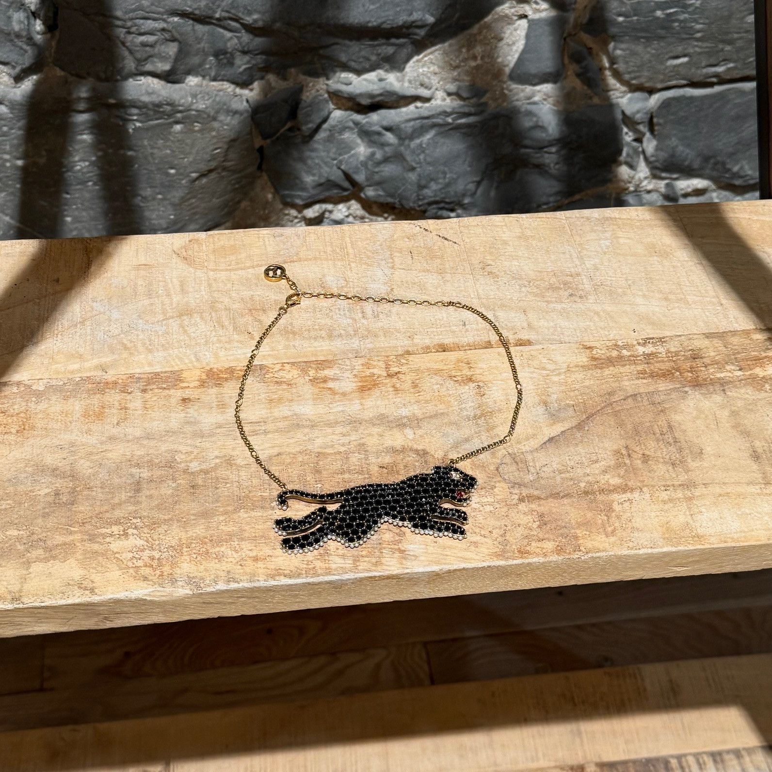 Gucci Gucci Crystal Embellished Black Panther Gold Necklace Size ONE SIZE - 1 Thumbnail