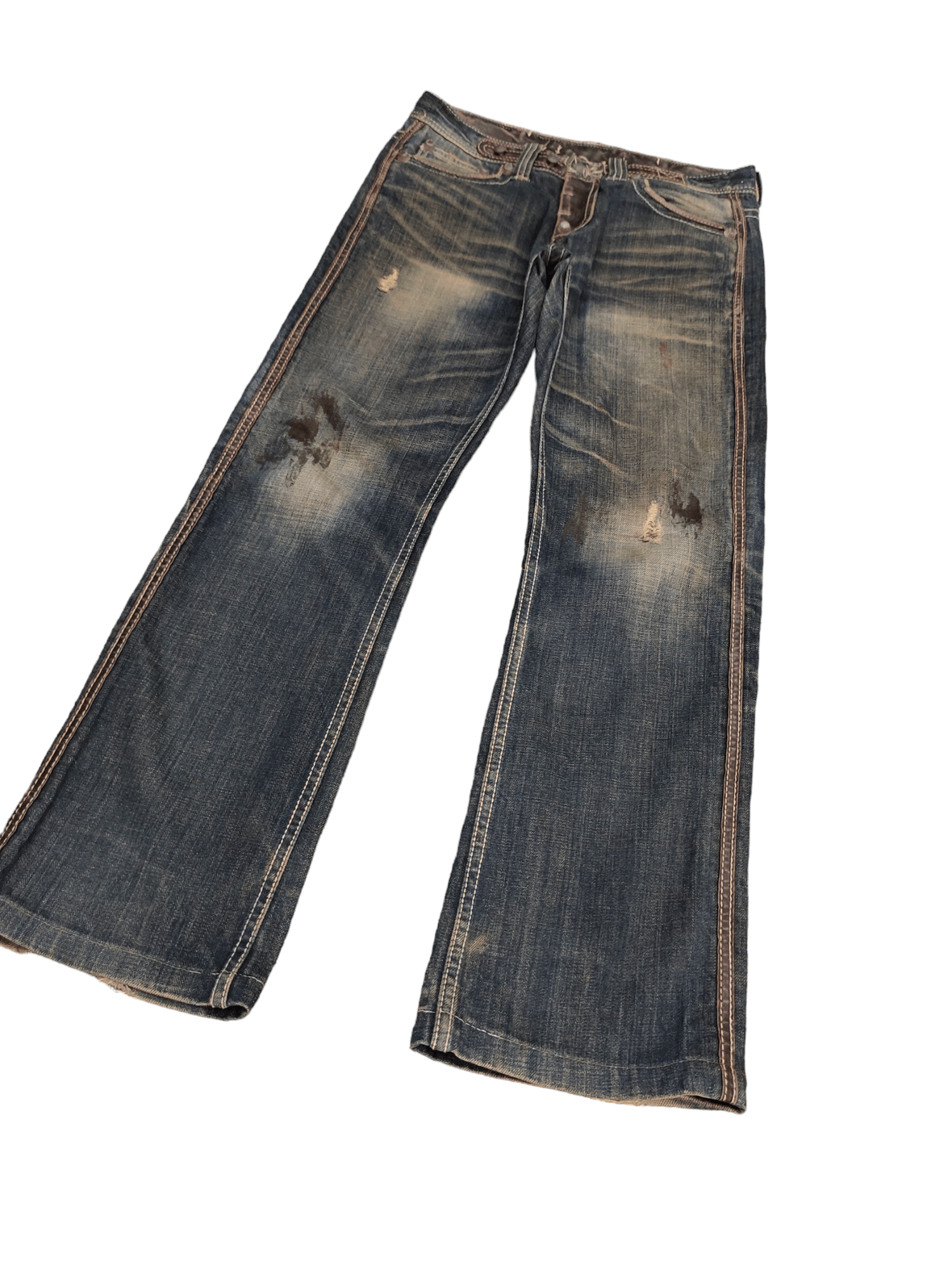 If Six Was Nine Flare Jeans Trim Co Leather Distress Faded Boot Cut Y2k Size US 31 - 11 Thumbnail