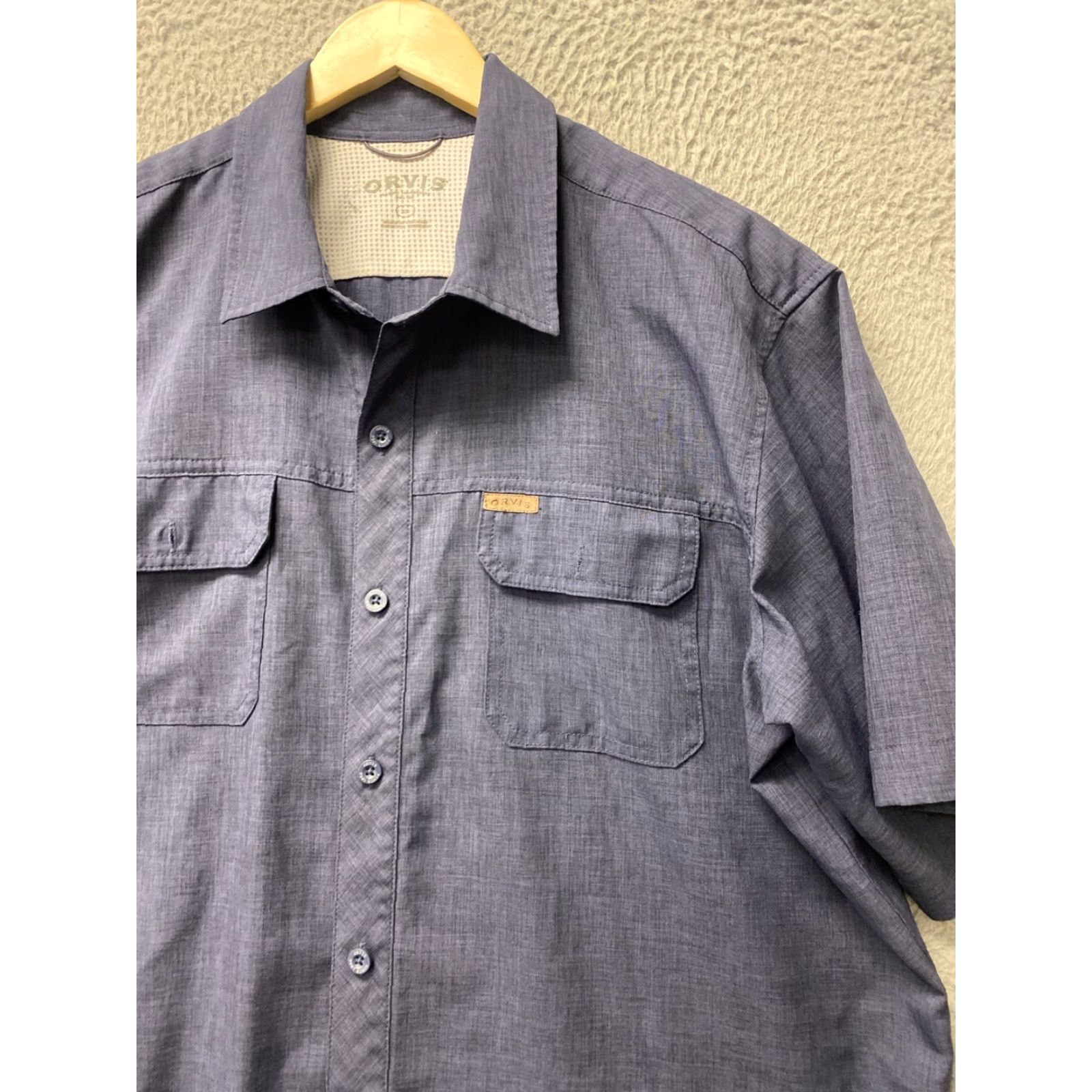 Orvis ORVIS Men's Short Sleeve Button Up Shirt Casual Blue XL Pockets Size US XL / EU 56 / 4 - 2 Thumbnail
