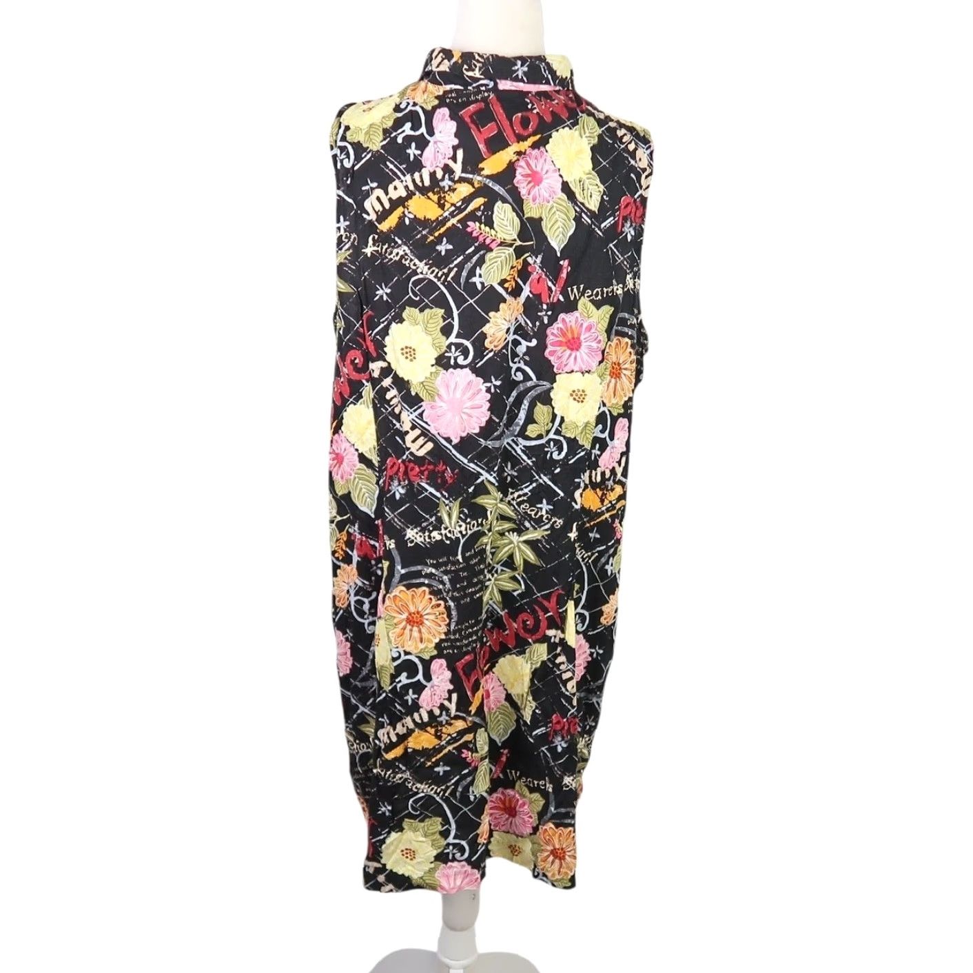 Vintage VINTAGE Expressions Hawaiian Floral Shirt Dress 24W Women Sleeveless Knee Length Button Front 90s Black Floral Sundress Shirt Dress Plus Size Size 4XL / US 24-26 - 4 Thumbnail