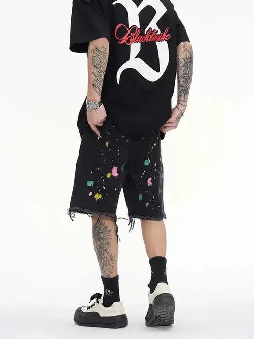 Designer × Japanese Brand Graffiti style denim shorts baggy in vibe style cargo y2k Size US 32 / EU 48 - 2 Thumbnail