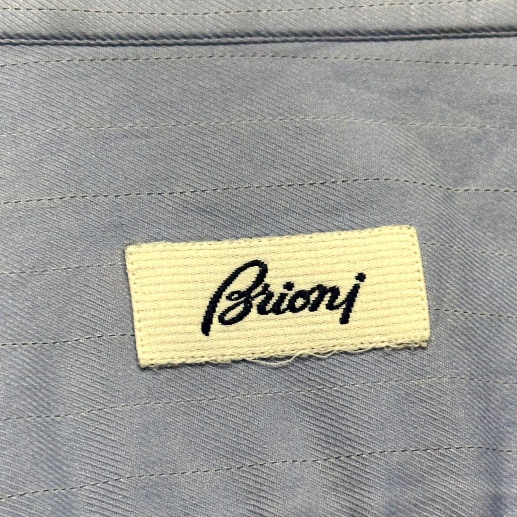 Brioni Brioni Dress Shirt Mens Med Blue Cotton Made in Italy Size 39 15.5 Long Sleeve Size 42R - 3 Thumbnail