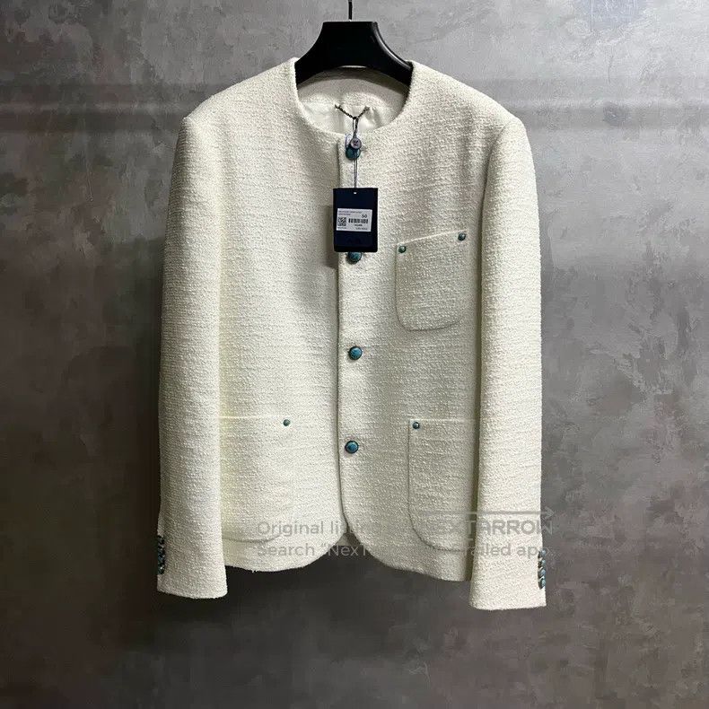 Louis Vuitton Louis Vuitton White solid collarless single-breasted long- Size US M / EU 48-50 / 2 - 1 Thumbnail