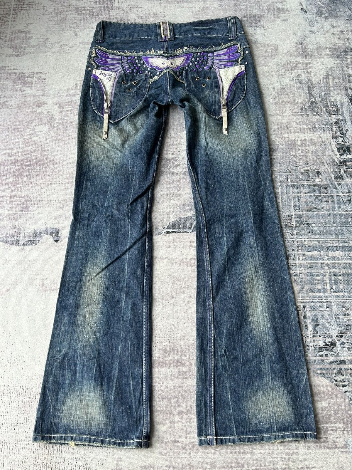 Butterfly Embroidery Logo Flared Jeans