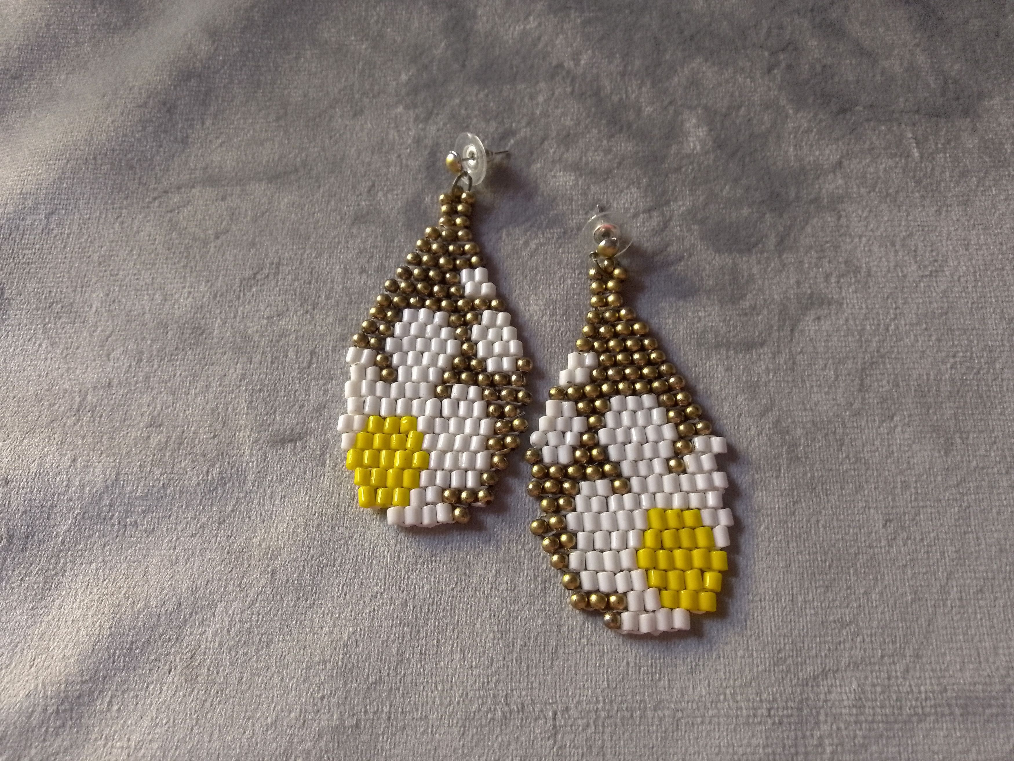 Handmade Earrings Embroidered Teardrop Shape Flowers Brass/Glass Size ONE SIZE - 3 Thumbnail