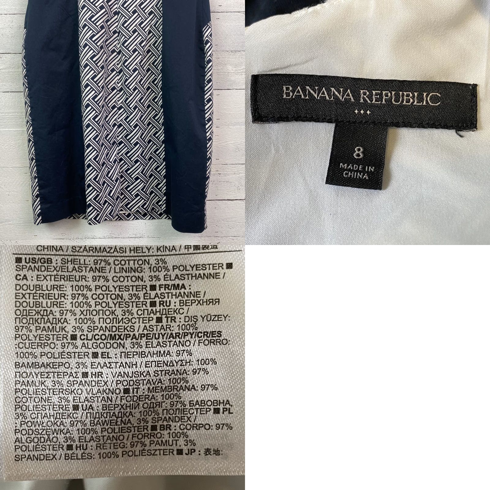 Banana Republic VINTAGE? No, Banana Republic Sheath Dress Blue White Sleeveless Back Zip Lined Career Dress 8 Women Knee Length Geometric Print Blue Womens Dress Size M / US 6-8 / IT 42-44 - 8 Thumbnail
