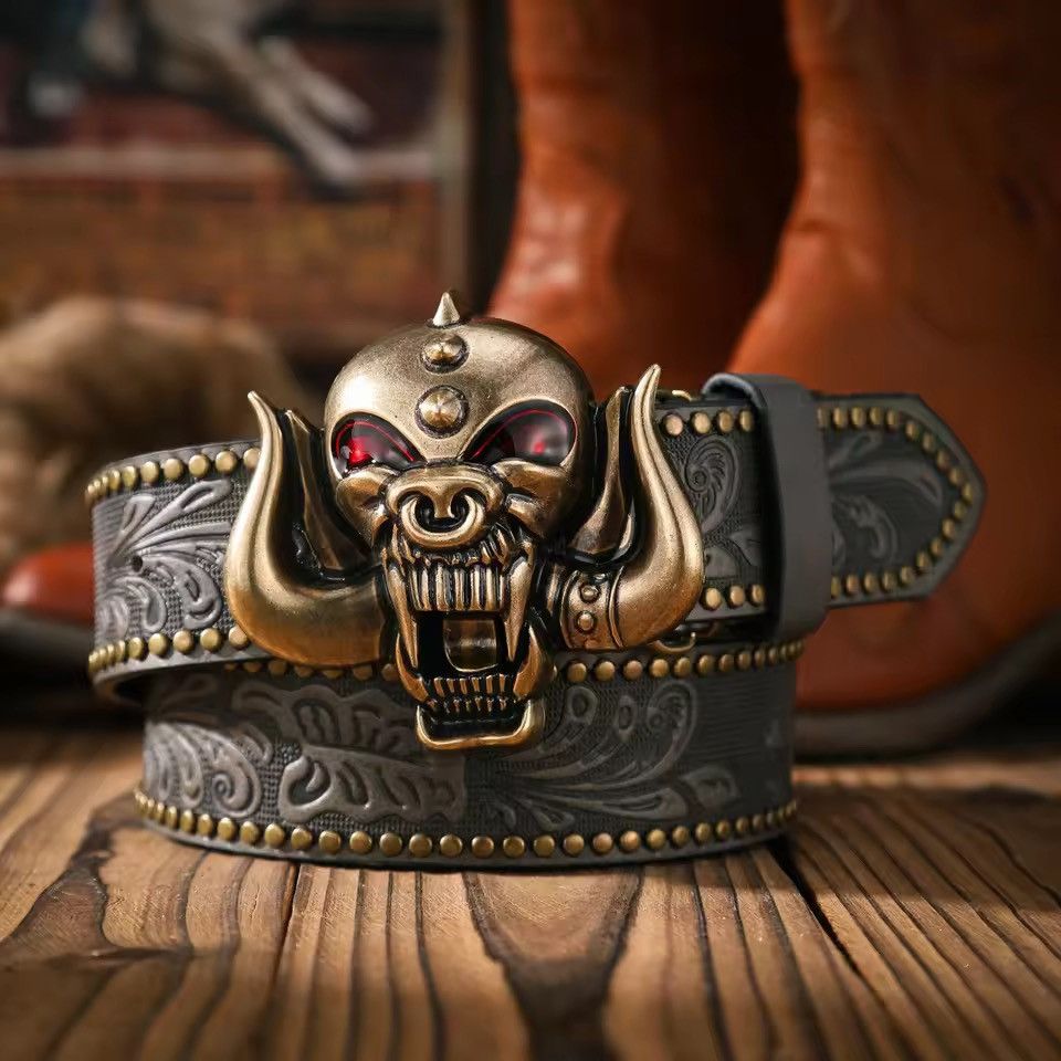 Other Trendy Gothic Punk Costume Bull Skulls Buckle Belt Size 42 - 2 Thumbnail
