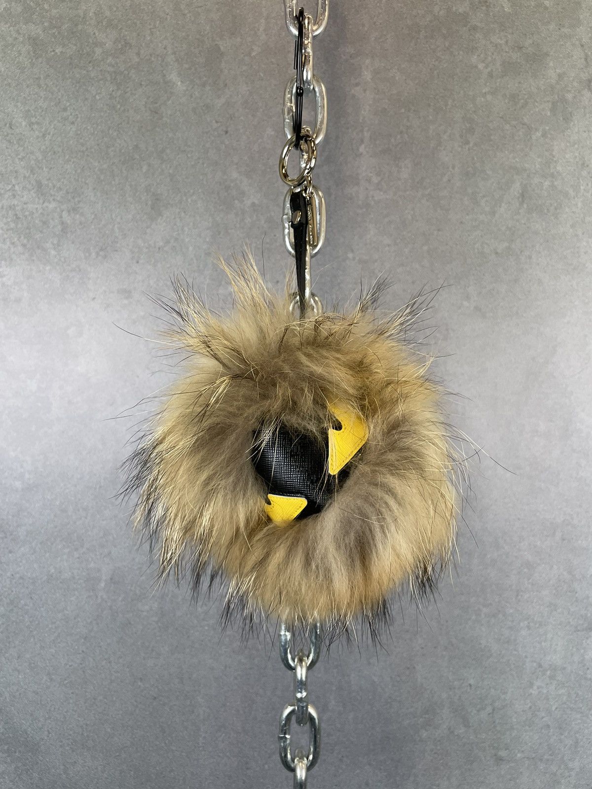image of Fendi Real Fur Monster Face Bag Charm in Brown, Women's