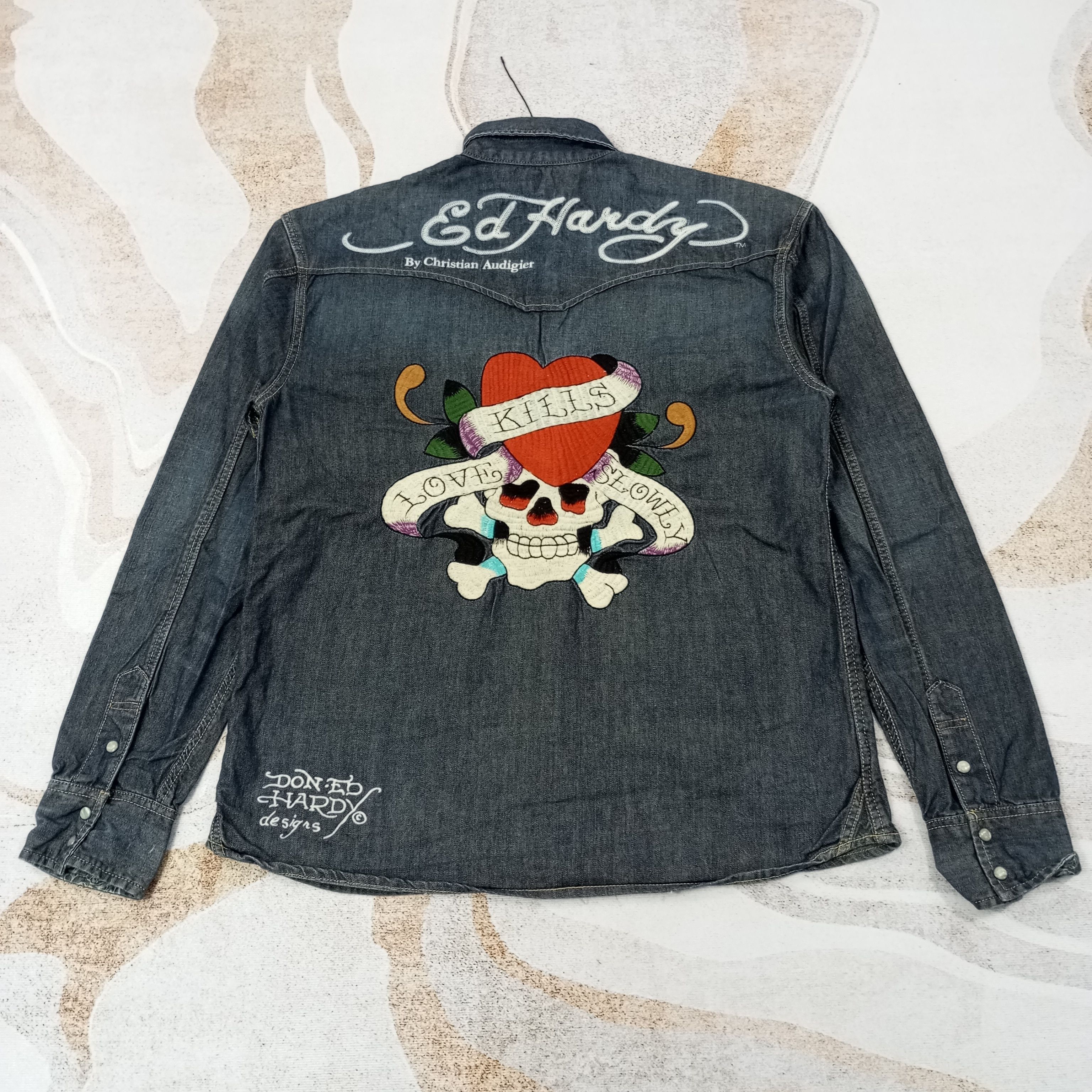 Ed Hardy Ed Hardy by Christian Audiguer Embroidery Shirt C239N18 Size US XL / EU 56 / 4 - 1 Thumbnail