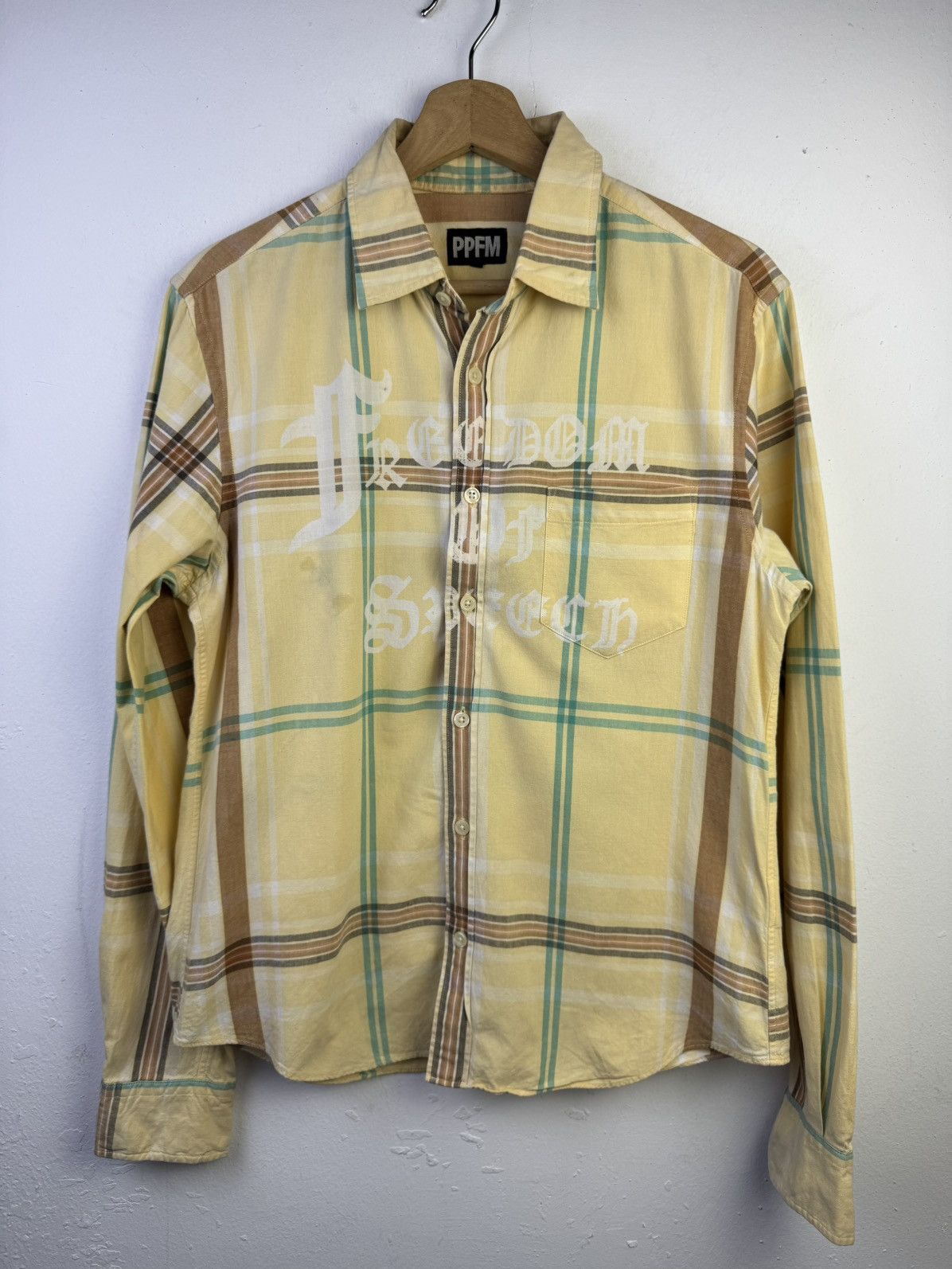 Japanese Brand PPFM check flannel shirt with a white graphic print Size L / US 10 / IT 46 - 1 Thumbnail