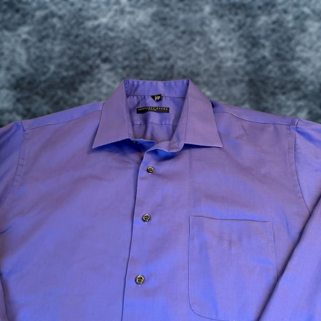 Geoffrey Beene VINTAGE? No. Geoffrey Beene Dress Shirt Purple Wrinkle Resistant 2XL Long Sleeve Button Down, Solid, Collared, Woven, 18 Neck Mens Size 48R - 1 Thumbnail