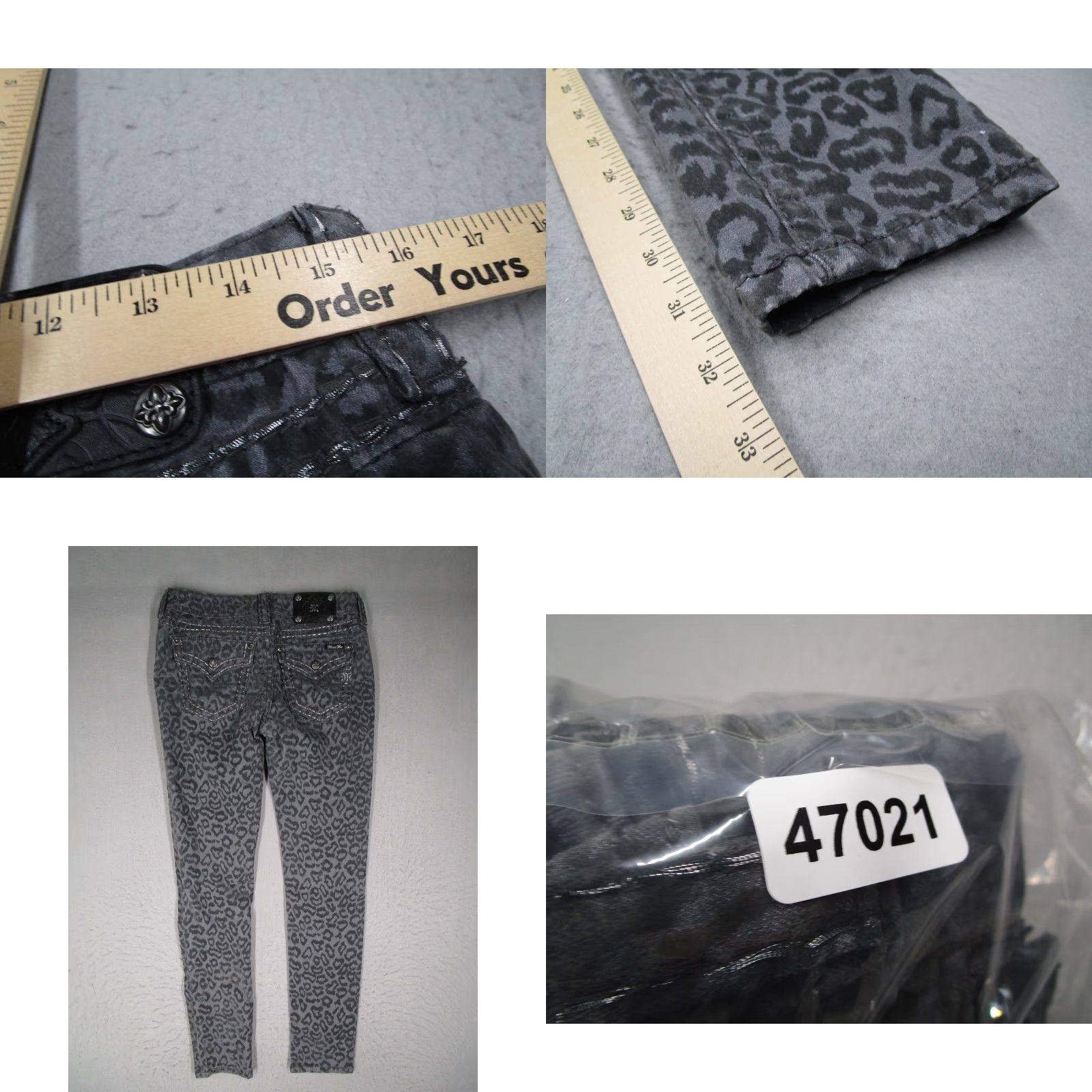 Miss Me MISS ME Jeans Women 29 Gray Leopard Signature Rise Skinny Denim 5-Pocket Low Rise Bedazzled Flap 29x33 Mens Womens Girls Boys? Size 29" - 8 Thumbnail