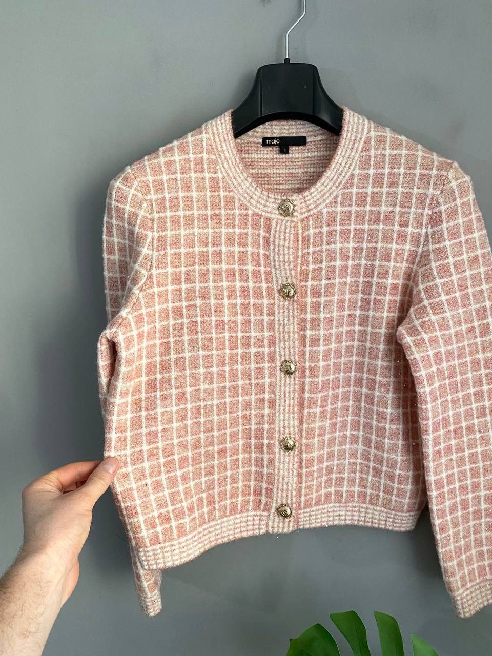Maje Maje Women's Tweed-Style Pink Wool / Mohair Knit Cardigan, S Size S / US 4 / IT 40 - 9 Thumbnail