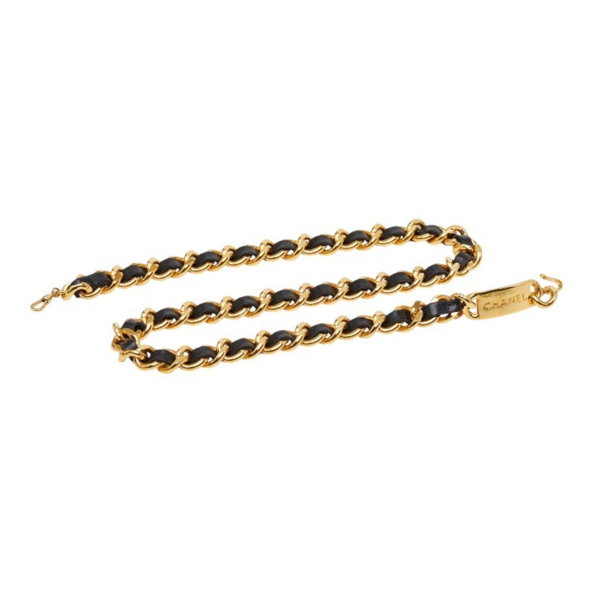 Chanel Chanel 31 Rue Cambon Logo Plate Chain Belt Gold Black Plated Leather Women's CHANEL Size ONE SIZE - 1 Thumbnail