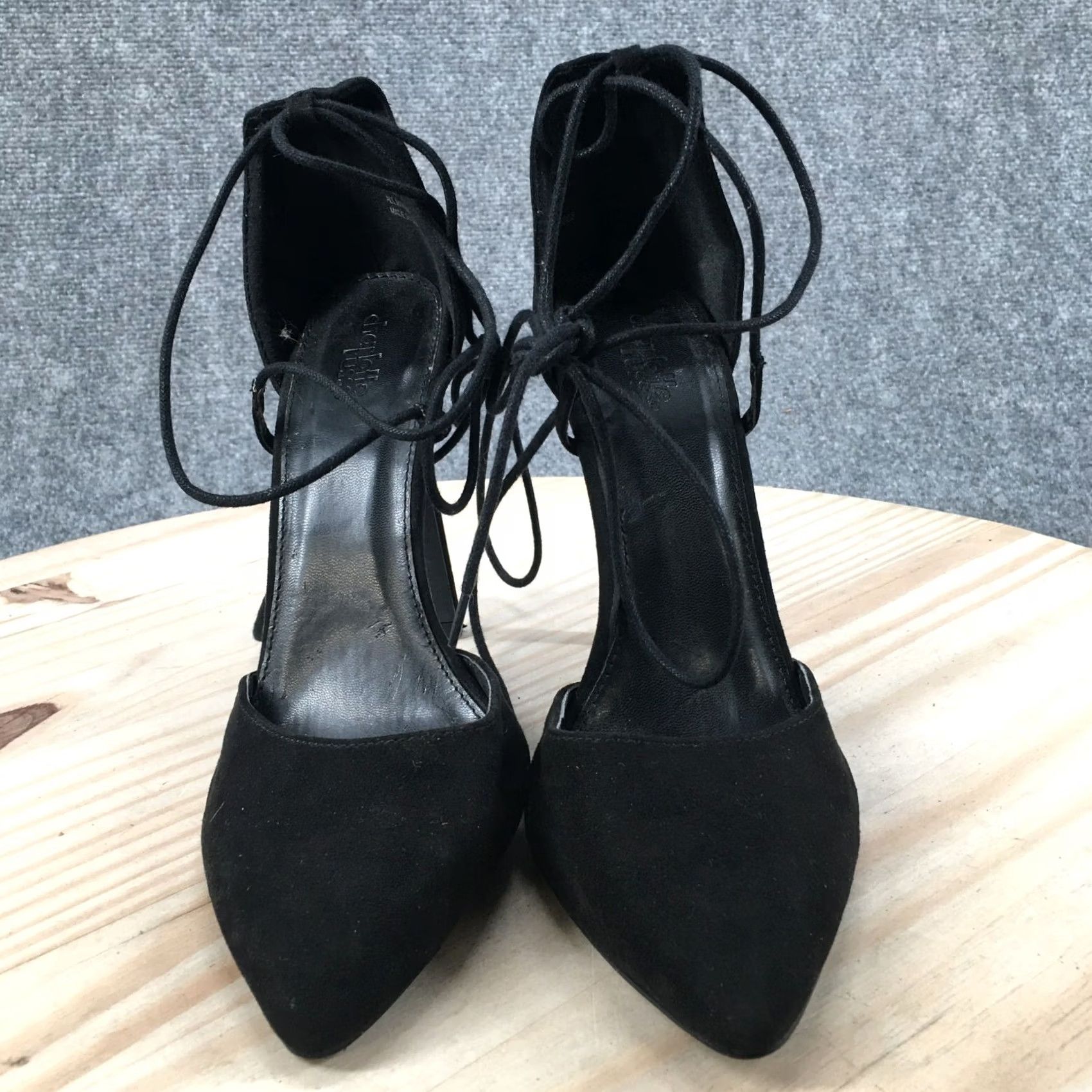 Vintage Charlotte Russe Carla D'Orsay Pump Womens 9 Black Lace Up Stiletto Heels Suede Shoes Size US 9 / IT 39 - 7 Thumbnail