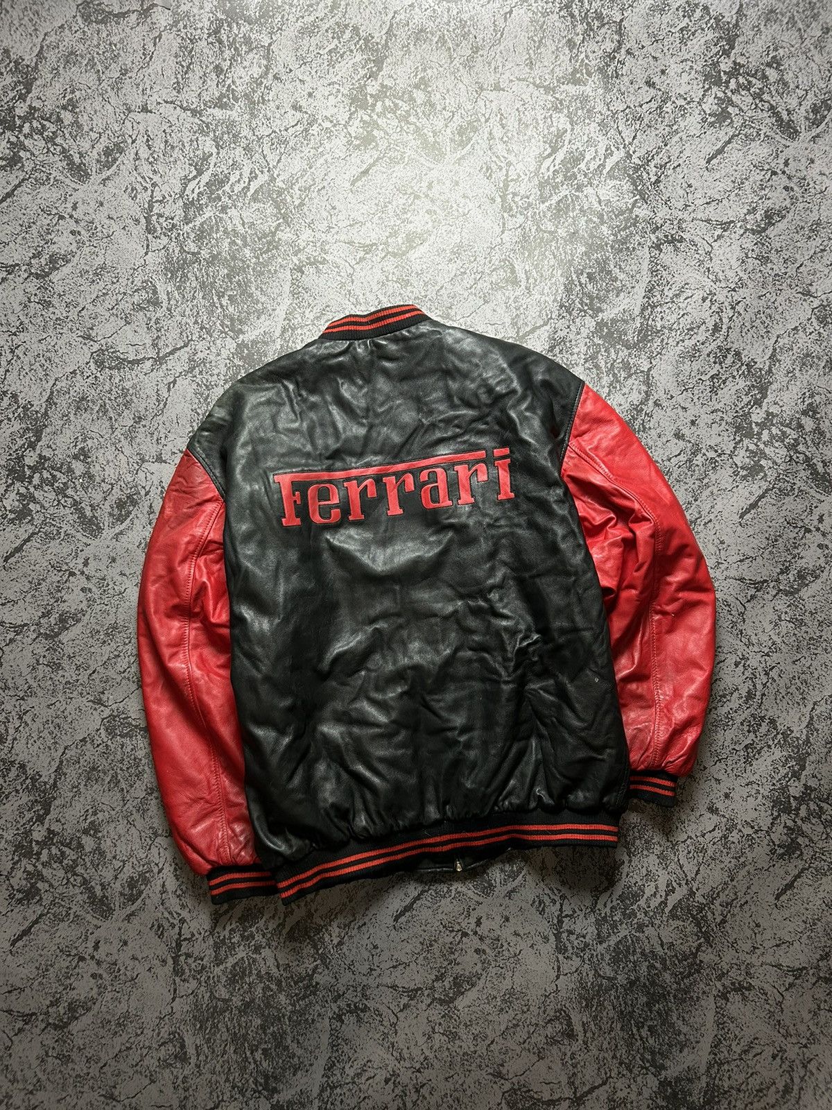 image of Ferrari x Leather Jacket Vintage Ferarri Leather Jacket Big Logo Black Limited, Men's (Size XL)