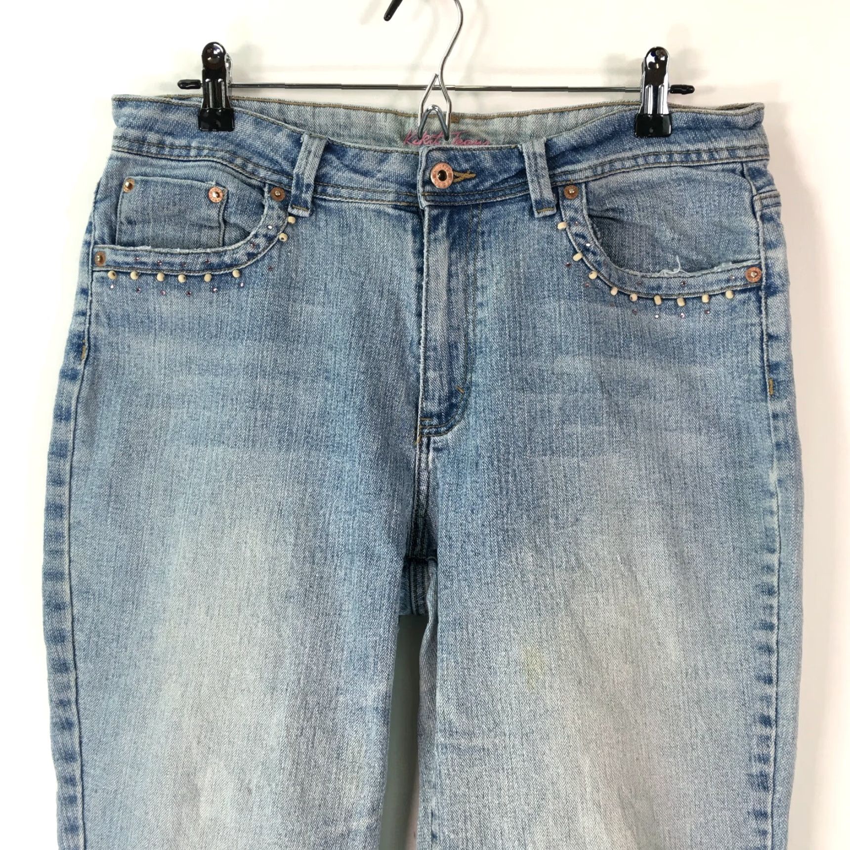 Denime VINTAGE Kikit Blue Denim Capri Jeans Size 12 Regular Straight Leg 90s Womens 34X22 Size 34" / US 12 / IT 48 - 2 Thumbnail