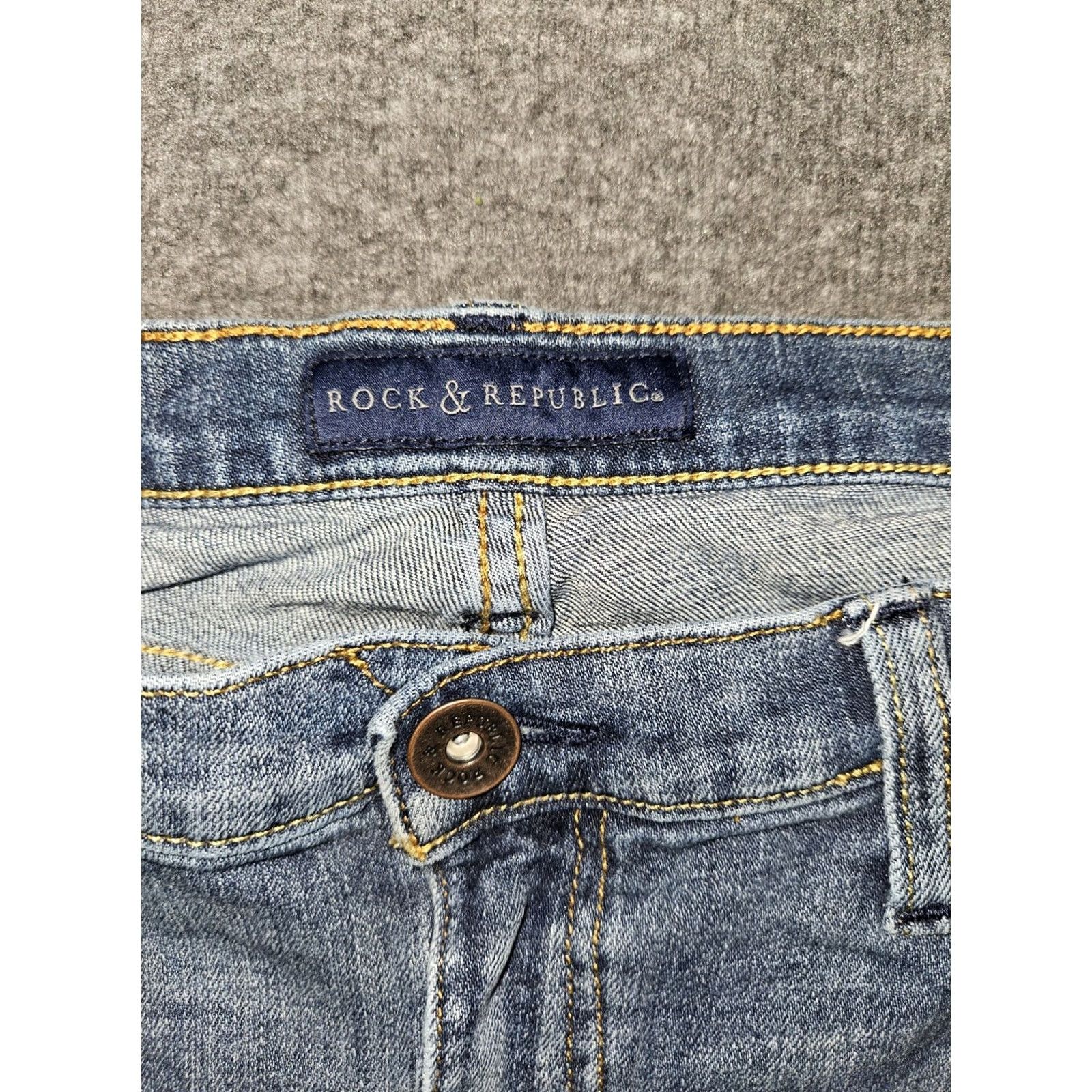 Vintage Rock & Republic Berlin Jeans Women's 16M Mid Denim Distressed Stretch Ankle Logo Slim Fit Blue 27in Inseam Women Size 38" / US 16 / IT 52 - 2 Thumbnail