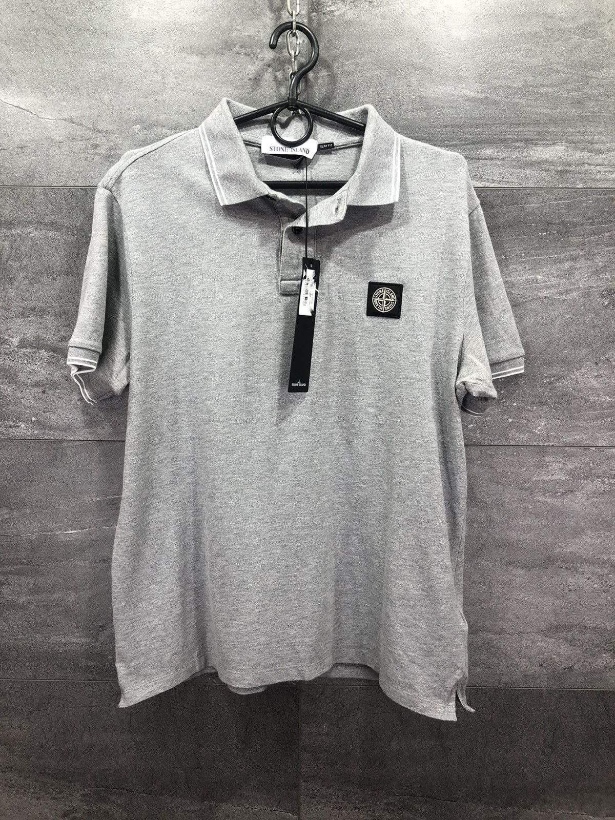 Pre-owned Stone Island Mens Patch Logo Polo Shirt Grey Size L