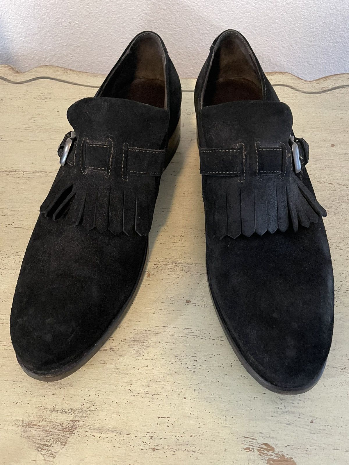 John Varvatos Rock Star Buckle Kilted Suede Loafer Size US 11 / EU 44 - 2 Thumbnail