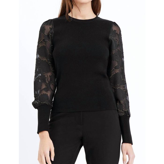 Designer GREYLIN Remi Chiffon Mixed Media Top In Black/gold Grailed